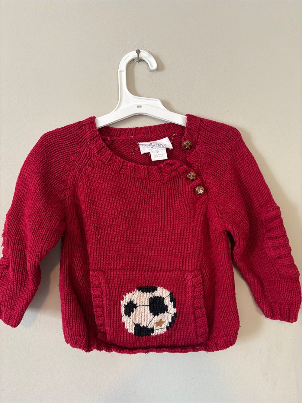 Vintage And Then There Was Jake Toddler Boys 2T Red Cotton Knit Soccer Sweater